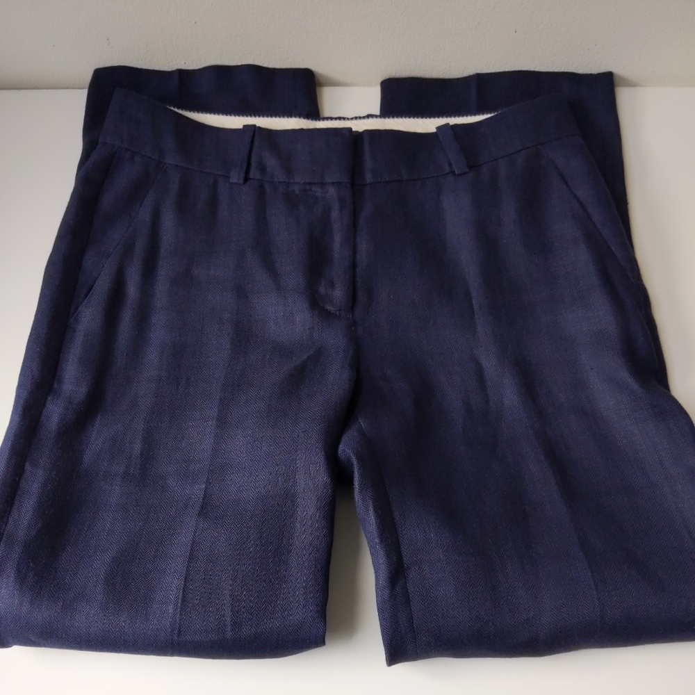 J. Crew 100% Linen Bristol Trouser Pants Navy Blue Women's 0